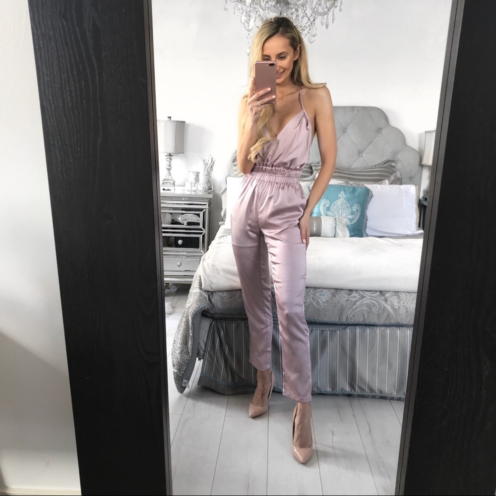 Dusty Pink Satin Slip Jumpsuit